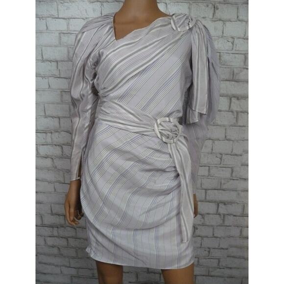 $2,270 Carmen March Cupro Stripes Belted Ruched Sheath Dress 38 IT sz 4 US M491 - Picture 4 of 12
